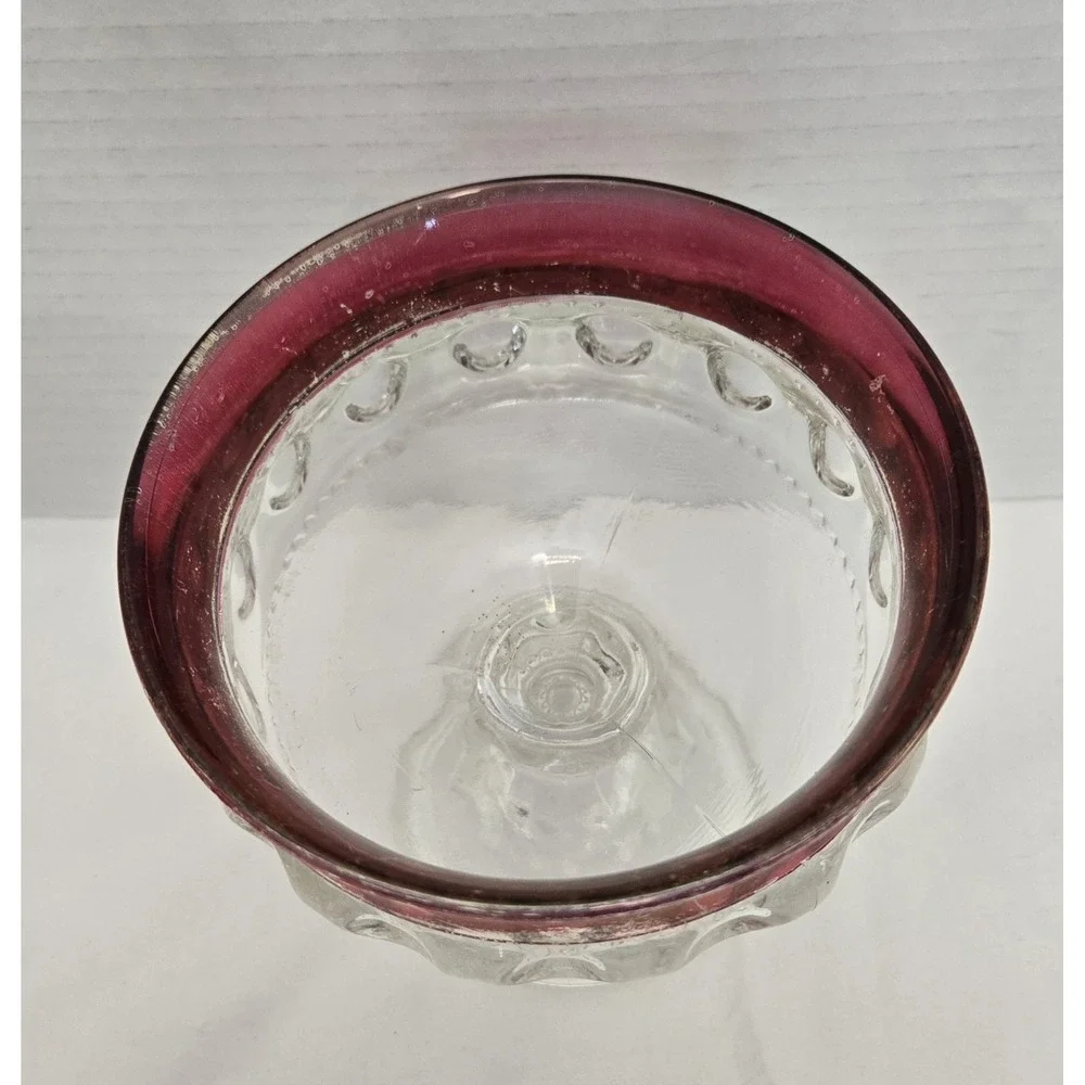 Vintage Indiana Glass King's Crown Ruby Flash Pedestal Compote Candy Dish Bowl